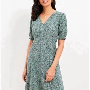 LOFT Green Paisley Swing Dress